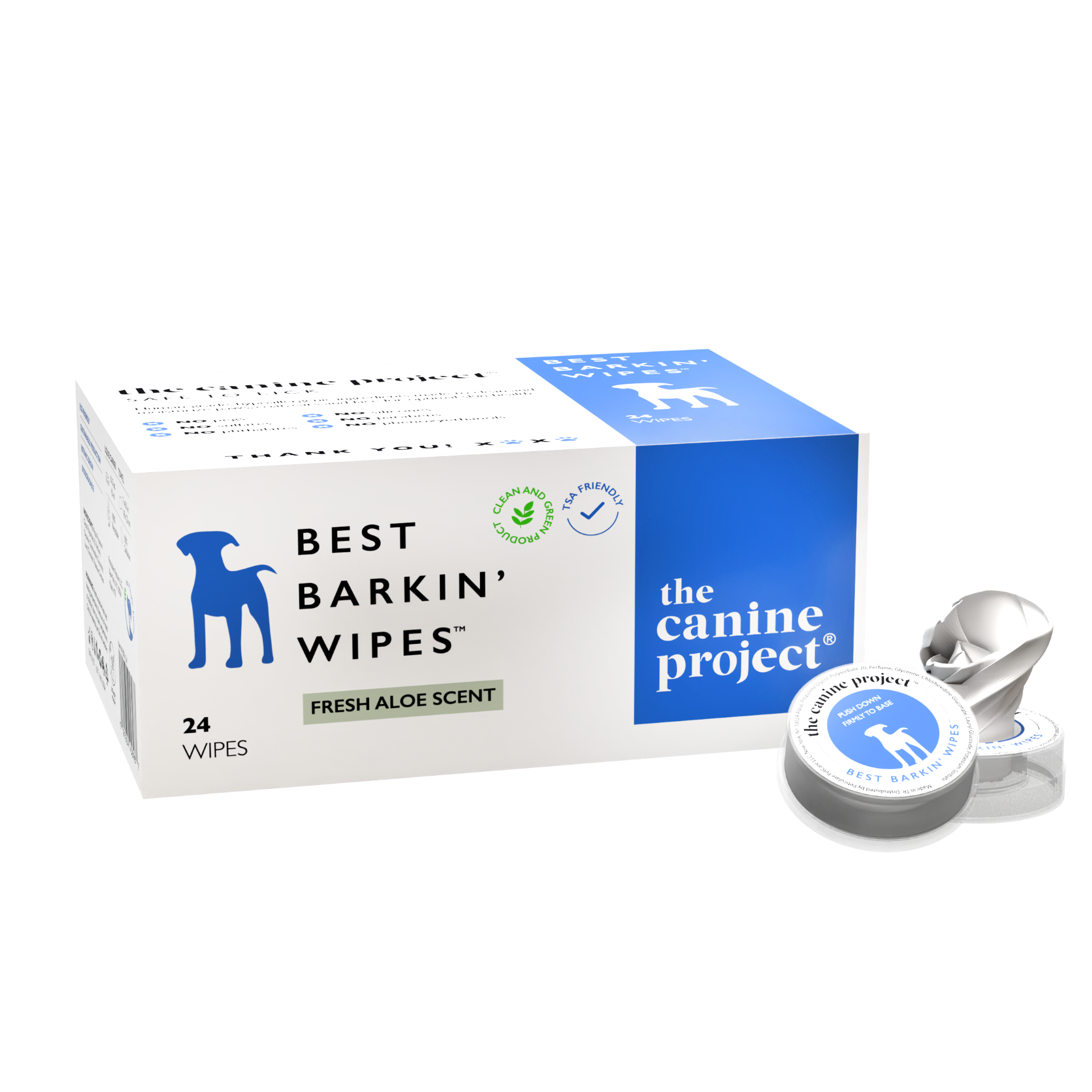 BEST BARKIN’ WIPES® carton with two single wipe capsules
